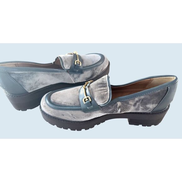 SAM EDELMAN Tully Velvet Lug Sole Loafer Blue Grey Size 7 - Picture 5 of 8